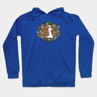 Blenheim Cavalier  King Charles Spaneil in an Autuum Garden (Portrait) Hoodie